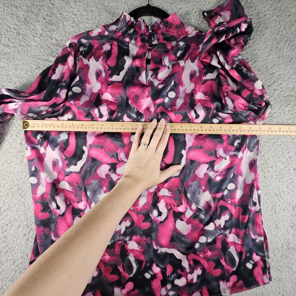 Ming‎ Wang Mock Neck Top Womens L Geometric LS Officecore Career Wear Corpcore - Picture 11 of 13